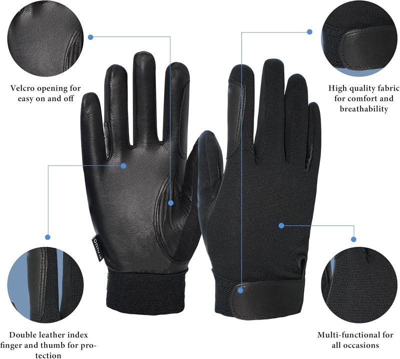 ONNAS Equestrian Riding Gloves - Genuine Goatskin Palm, Double-Layer Leather Fingers, Hook & Loop Wrist - Ideal for Horse Riding, Boating, Gardening, Cycling & Driving​ - Image 2